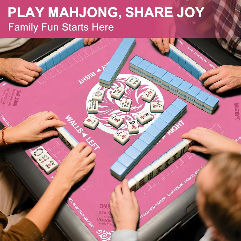Maxsolve Store Mahjong Mat, 31.5" x 31.5" Neoprene Mahjong Table Mat with Rules, Anti Slip & Noise Reduction Gaming Mat for Poker, Card, Dominoes, Board & Tile Games, Mahjong Gift with Carrying Bag - Pink - Image 2